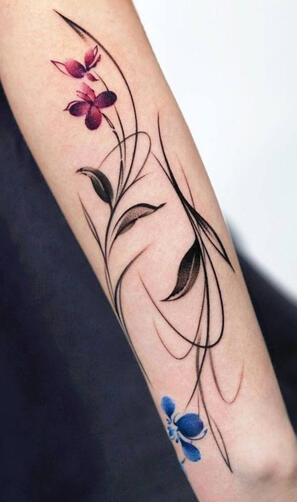 Татуировка цветна - цветя и листа | Eliz Tattoo Studio
